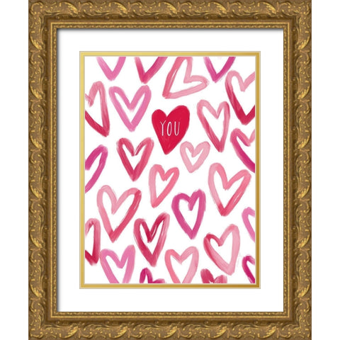Hearts a Flutter Gold Ornate Wood Framed Art Print with Double Matting by Tyndall, Elizabeth
