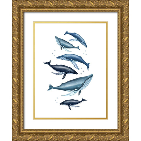 Whale Family Gold Ornate Wood Framed Art Print with Double Matting by Tyndall, Elizabeth