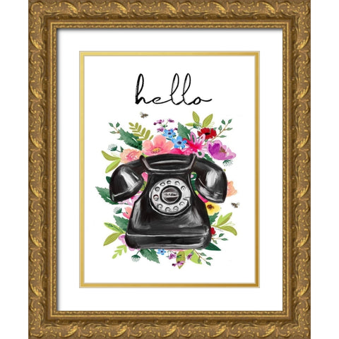 Hello Phone Gold Ornate Wood Framed Art Print with Double Matting by Tyndall, Elizabeth