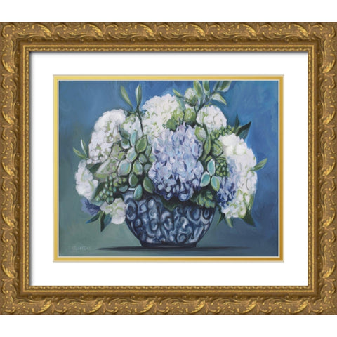 Blue and Green Floral Gold Ornate Wood Framed Art Print with Double Matting by Tyndall, Elizabeth