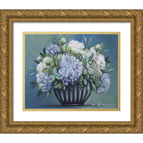 Blue and Green Floral II Gold Ornate Wood Framed Art Print with Double Matting by Tyndall, Elizabeth