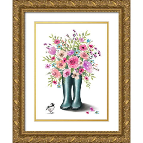 Rain Boots Gold Ornate Wood Framed Art Print with Double Matting by Tyndall, Elizabeth