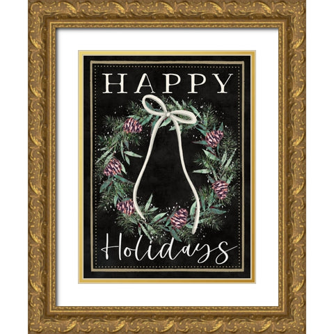 Happy Holidays Gold Ornate Wood Framed Art Print with Double Matting by Tyndall, Elizabeth