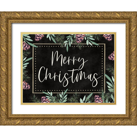 Merry Christmas Gold Ornate Wood Framed Art Print with Double Matting by Tyndall, Elizabeth