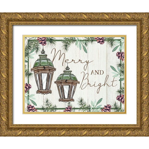 Merry and Bright Gold Ornate Wood Framed Art Print with Double Matting by Tyndall, Elizabeth