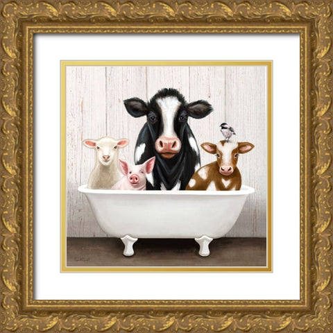 Barnyard Bath II Gold Ornate Wood Framed Art Print with Double Matting by Tyndall, Elizabeth