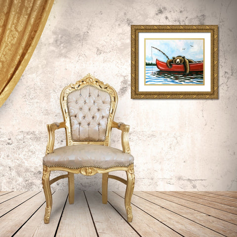 Bear in a Canoe Gold Ornate Wood Framed Art Print with Double Matting by Tyndall, Elizabeth