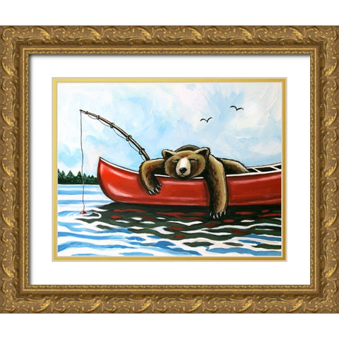 Bear in a Canoe Gold Ornate Wood Framed Art Print with Double Matting by Tyndall, Elizabeth