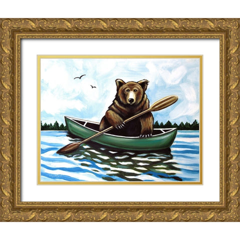 Bear in a Canoe II Gold Ornate Wood Framed Art Print with Double Matting by Tyndall, Elizabeth