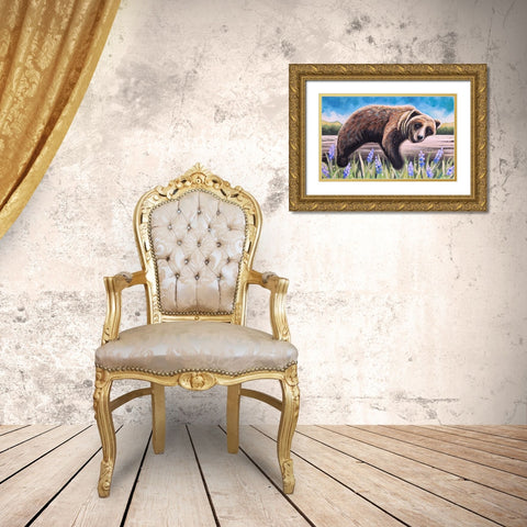 Bear on a Log II Gold Ornate Wood Framed Art Print with Double Matting by Tyndall, Elizabeth