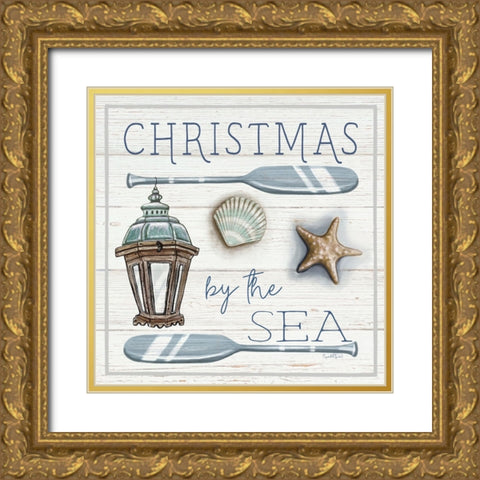 Christmas By the Sea Gold Ornate Wood Framed Art Print with Double Matting by Tyndall, Elizabeth