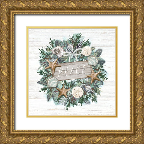 Coastal Christmas - Peace Gold Ornate Wood Framed Art Print with Double Matting by Tyndall, Elizabeth