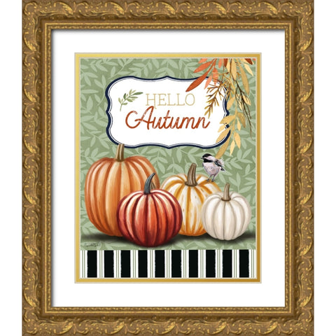 Hello Autumn Gold Ornate Wood Framed Art Print with Double Matting by Tyndall, Elizabeth