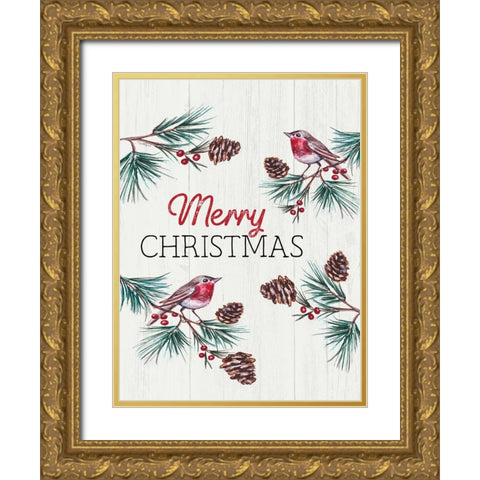 Merry Christmas Gold Ornate Wood Framed Art Print with Double Matting by Tyndall, Elizabeth