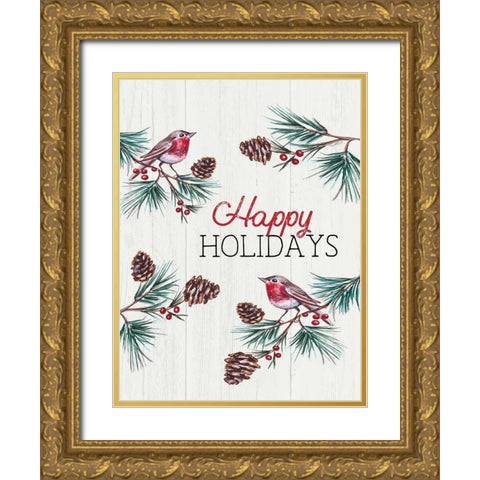 Happy Holidays Gold Ornate Wood Framed Art Print with Double Matting by Tyndall, Elizabeth