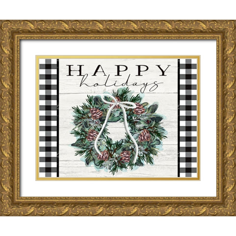 Happy Holidays Gold Ornate Wood Framed Art Print with Double Matting by Tyndall, Elizabeth