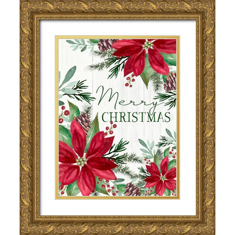 Merry Christmas Gold Ornate Wood Framed Art Print with Double Matting by Tyndall, Elizabeth