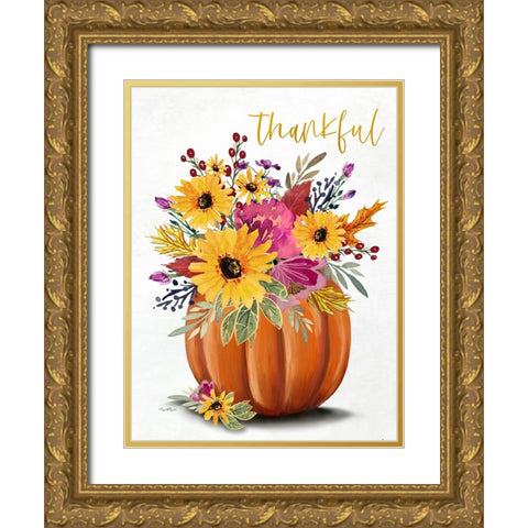 Thankful Gold Ornate Wood Framed Art Print with Double Matting by Tyndall, Elizabeth