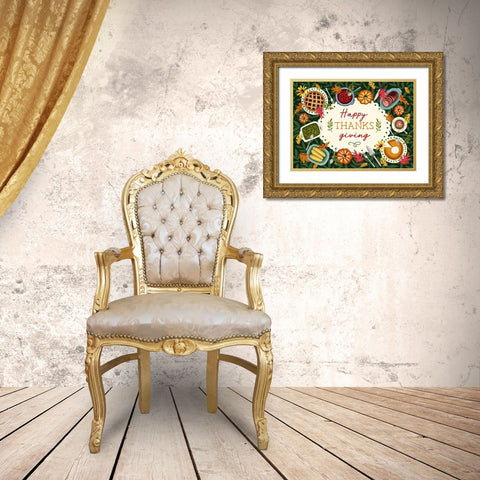 Happy Thanksgiving Gold Ornate Wood Framed Art Print with Double Matting by Tyndall, Elizabeth