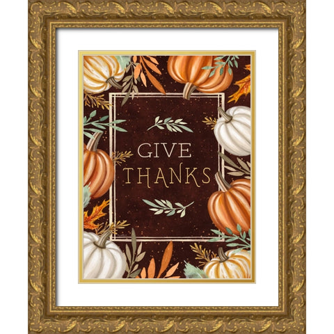 Give Thanks Gold Ornate Wood Framed Art Print with Double Matting by Tyndall, Elizabeth