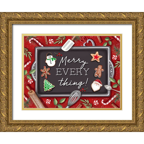 Merry Everything Gold Ornate Wood Framed Art Print with Double Matting by Tyndall, Elizabeth