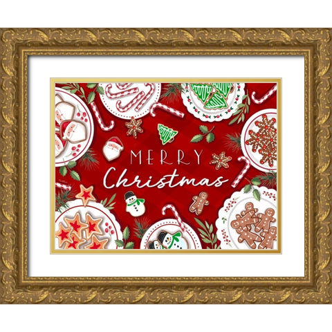 Merry Christmas Gold Ornate Wood Framed Art Print with Double Matting by Tyndall, Elizabeth