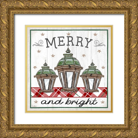 Merry and Bright Lanterns Gold Ornate Wood Framed Art Print with Double Matting by Tyndall, Elizabeth