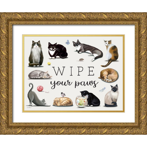 Wipe Your Paws Gold Ornate Wood Framed Art Print with Double Matting by Tyndall, Elizabeth