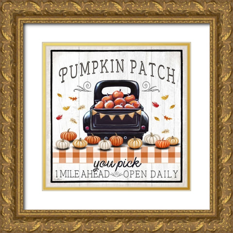 Pumpkin Patch Truck Gold Ornate Wood Framed Art Print with Double Matting by Tyndall, Elizabeth