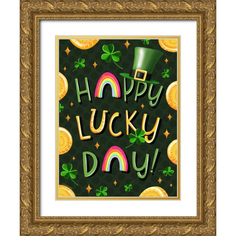 Happy Lucky Day Gold Ornate Wood Framed Art Print with Double Matting by Tyndall, Elizabeth