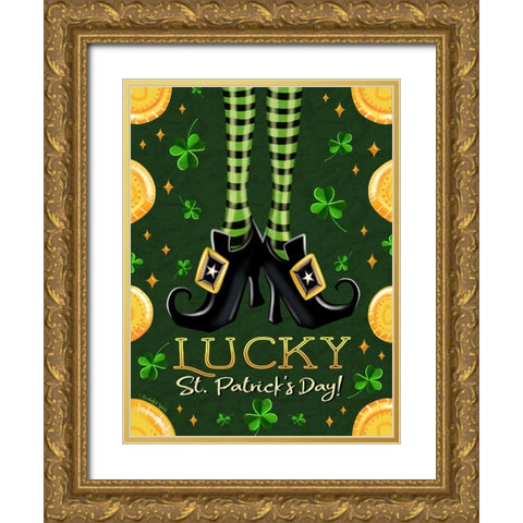 Lucky St. Patricks Day Gold Ornate Wood Framed Art Print with Double Matting by Tyndall, Elizabeth