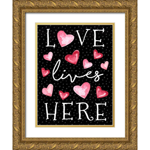 Love Lives Here Gold Ornate Wood Framed Art Print with Double Matting by Tyndall, Elizabeth