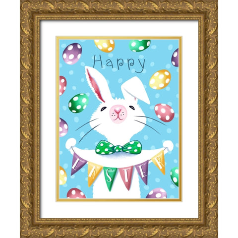 Happy Easter Gold Ornate Wood Framed Art Print with Double Matting by Tyndall, Elizabeth