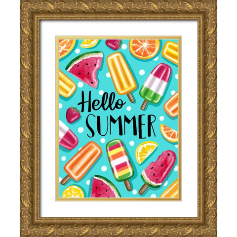 Hello Summer Gold Ornate Wood Framed Art Print with Double Matting by Tyndall, Elizabeth