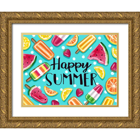 Happy Summer Gold Ornate Wood Framed Art Print with Double Matting by Tyndall, Elizabeth