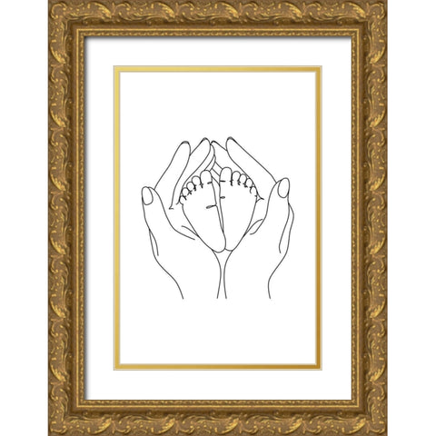 Baby Feet Gold Ornate Wood Framed Art Print with Double Matting by JJ Design House