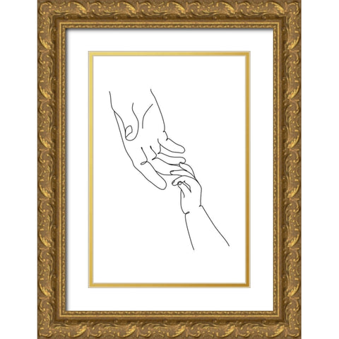Baby Hand Gold Ornate Wood Framed Art Print with Double Matting by JJ Design House