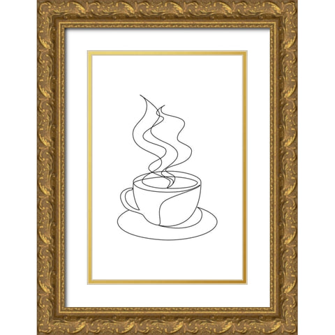 Coffee Cup Gold Ornate Wood Framed Art Print with Double Matting by JJ Design House