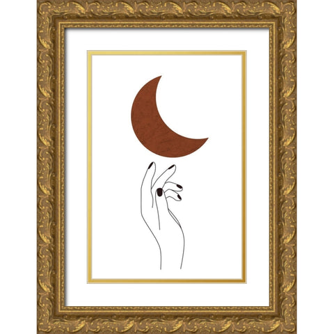 Hand and Moon Gold Ornate Wood Framed Art Print with Double Matting by JJ Design House