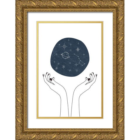 Hand and Stars Gold Ornate Wood Framed Art Print with Double Matting by JJ Design House