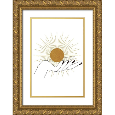 Hand and Sun Gold Ornate Wood Framed Art Print with Double Matting by JJ Design House