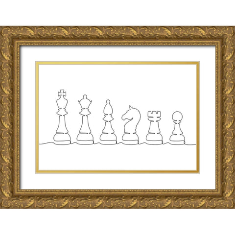 Line Up Gold Ornate Wood Framed Art Print with Double Matting by JJ Design House