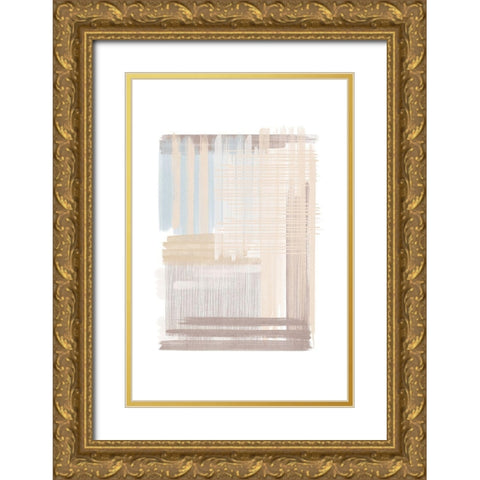 Blue Neutral Abstract Gold Ornate Wood Framed Art Print with Double Matting by JJ Design House