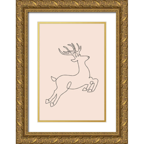 Reindeer Gold Ornate Wood Framed Art Print with Double Matting by JJ Design House