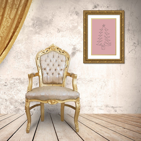 Christmas Tree Gold Ornate Wood Framed Art Print with Double Matting by JJ Design House