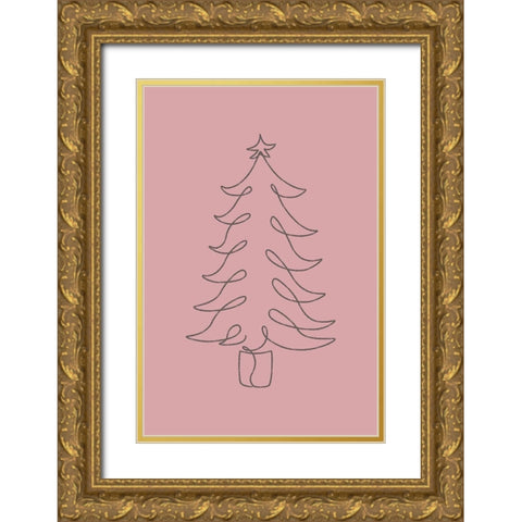 Christmas Tree Gold Ornate Wood Framed Art Print with Double Matting by JJ Design House