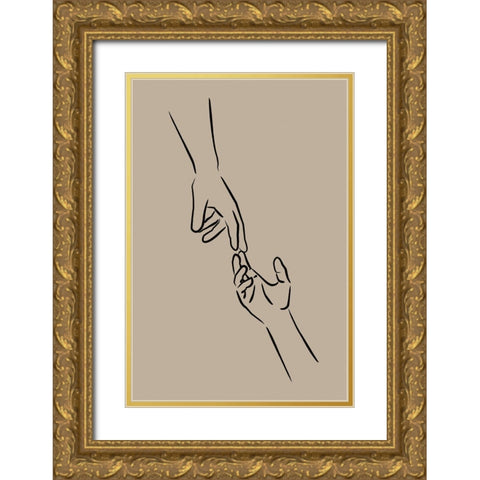 Hands Reaching Gold Ornate Wood Framed Art Print with Double Matting by JJ Design House