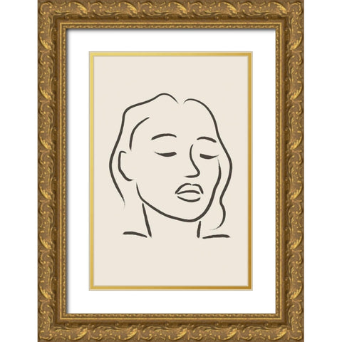 A Womans Face Gold Ornate Wood Framed Art Print with Double Matting by JJ Design House