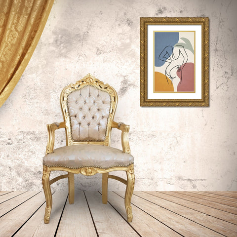 Colorful Nude I Gold Ornate Wood Framed Art Print with Double Matting by JJ Design House
