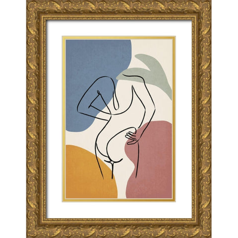 Colorful Nude I Gold Ornate Wood Framed Art Print with Double Matting by JJ Design House